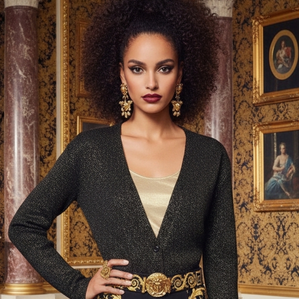 Jones New York Black & Gold Foil Sweater L